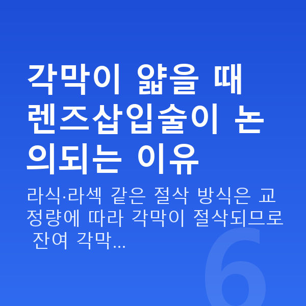 각막얇을때렌즈삽입술 각막이 얇을 때 렌즈삽입술이 논의되는 이유