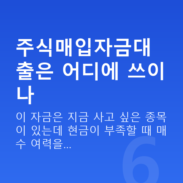 주식매입자금대출 주식매입자금대출은 어디에 쓰이나