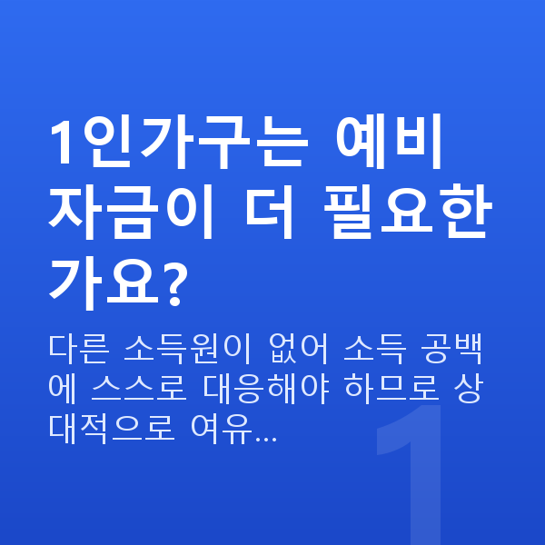 1인가구재무설계 1인가구는 예비 자금이 더 필요한가요?