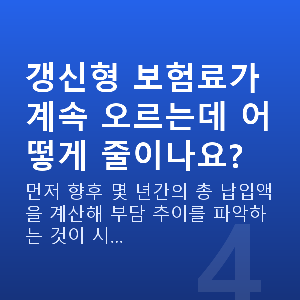 보험료 줄이기 갱신형 보험료가 계속 오르는데 어떻게 줄이나요?