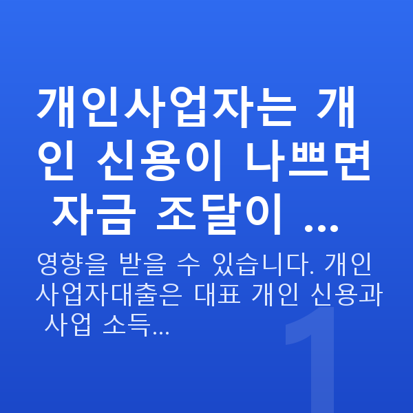 개인사업자대출 개인사업자는 개인 신용이 나쁘면 자금 조달이 …
