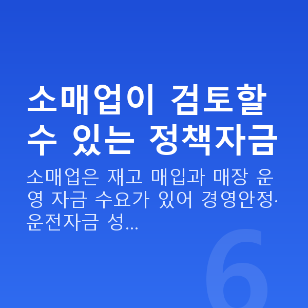 소매정책자금 소매업이 검토할 수 있는 정책자금