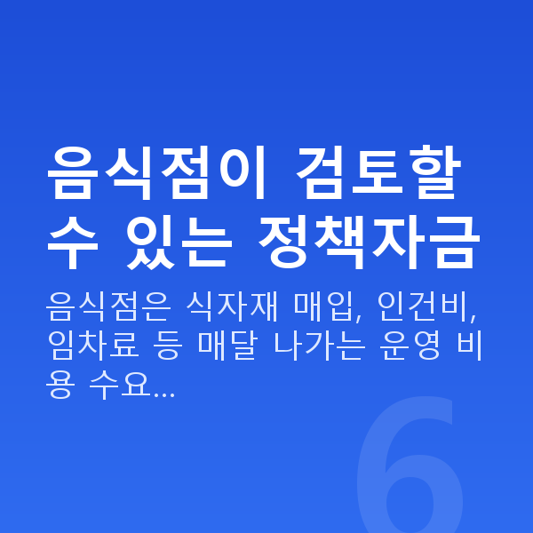 음식점정책자금 음식점이 검토할 수 있는 정책자금