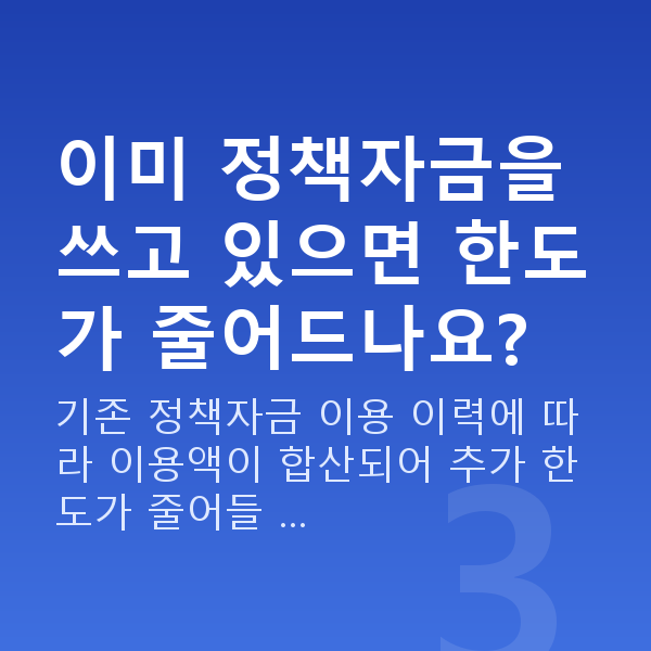 정책자금 한도 이미 정책자금을 쓰고 있으면 한도가 줄어드나요?