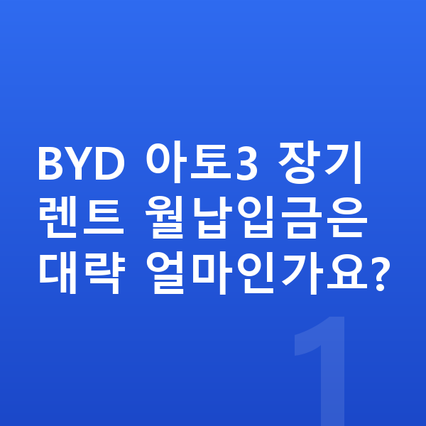 BYD 아토3 장기렌트 월납입금 BYD 아토3 장기렌트 월납입금은 대략 얼마인가요?