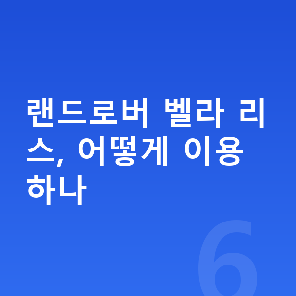 랜드로버 벨라 리스 랜드로버 벨라 리스, 어떻게 이용하나