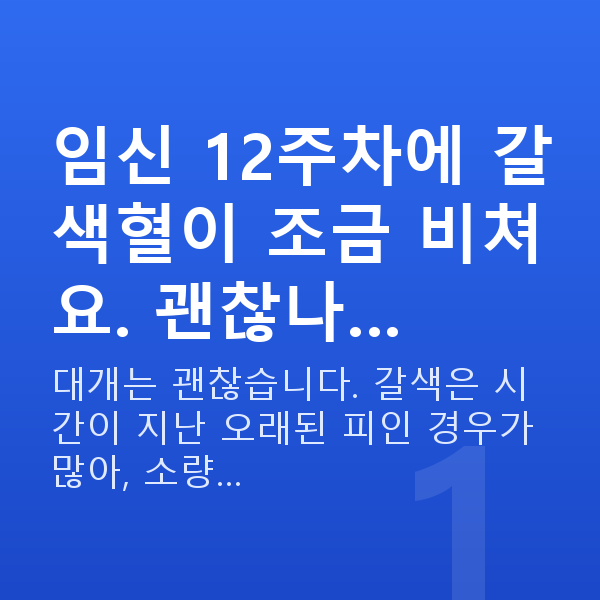 임신 12주차 출혈 임신 12주차에 갈색혈이 조금 비쳐요. 괜찮나…