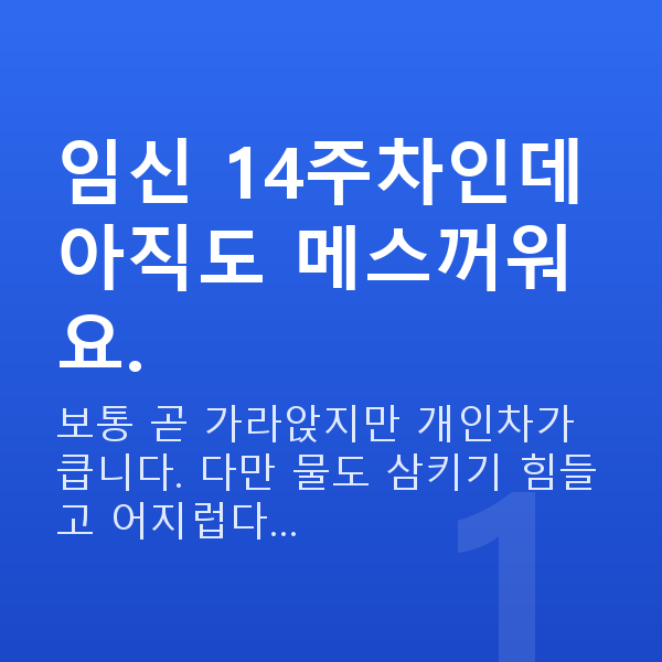 임신 14주차 증상 임신 14주차인데 아직도 메스꺼워요.
