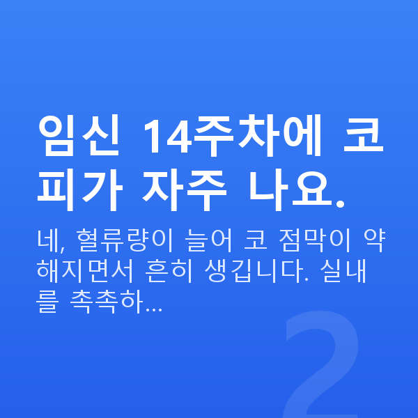 임신 14주차 증상 임신 14주차에 코피가 자주 나요.
