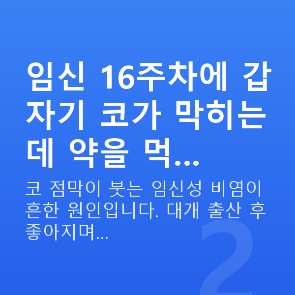 임신 16주차 증상 임신 16주차에 갑자기 코가 막히는데 약을 먹…