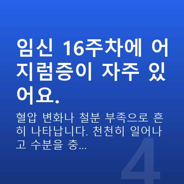 임신 16주차 증상 임신 16주차에 어지럼증이 자주 있어요.