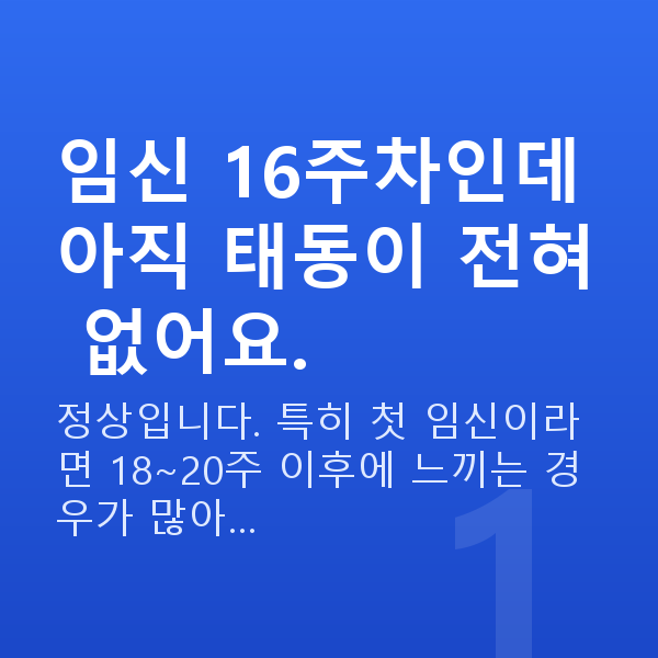 임신 16주차 태동 임신 16주차인데 아직 태동이 전혀 없어요.