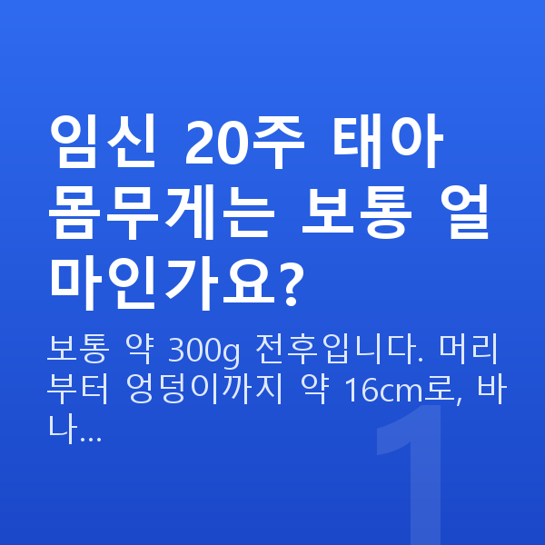 임신 20주차 태아몸무게 임신 20주 태아 몸무게는 보통 얼마인가요?